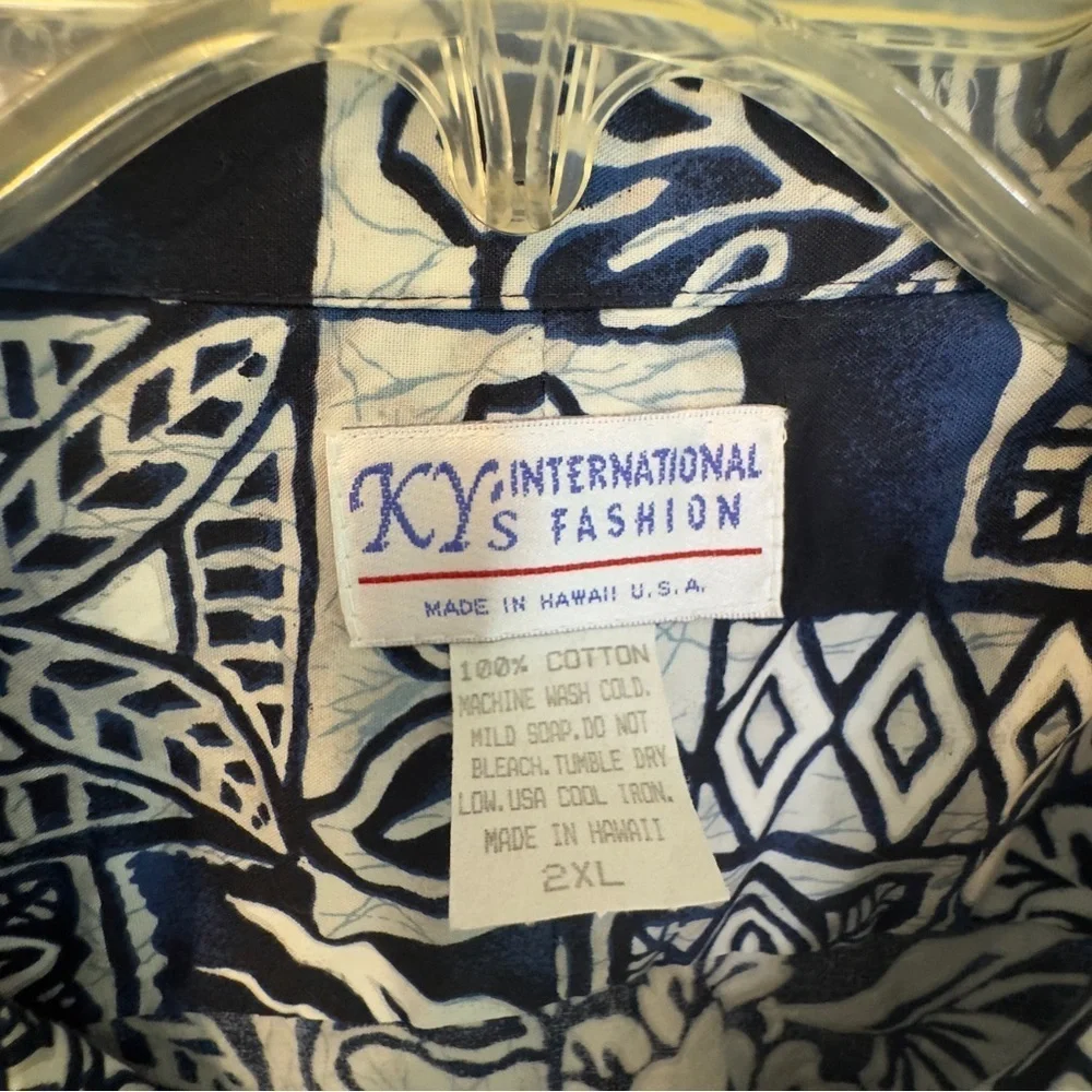 Ky's Made In Hawaii Aloha Hawaiian Short Sleeve Button Up Shirt Blue Floral 2XL - Picture 2 of 16